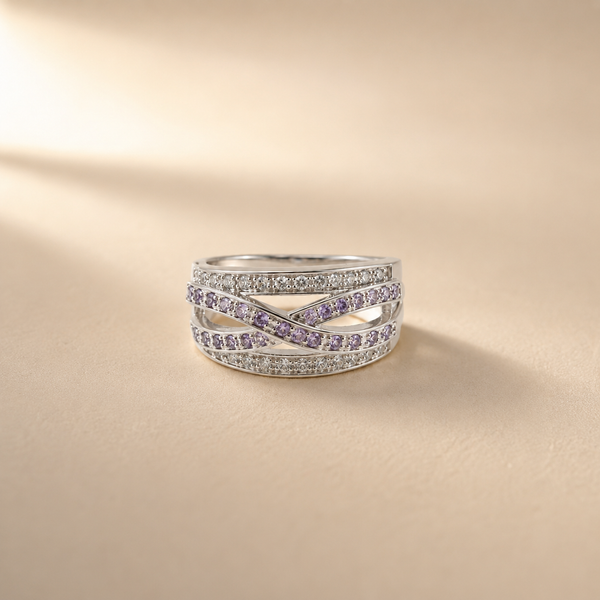 Amethyst Criss-Cross Statement Band Ring