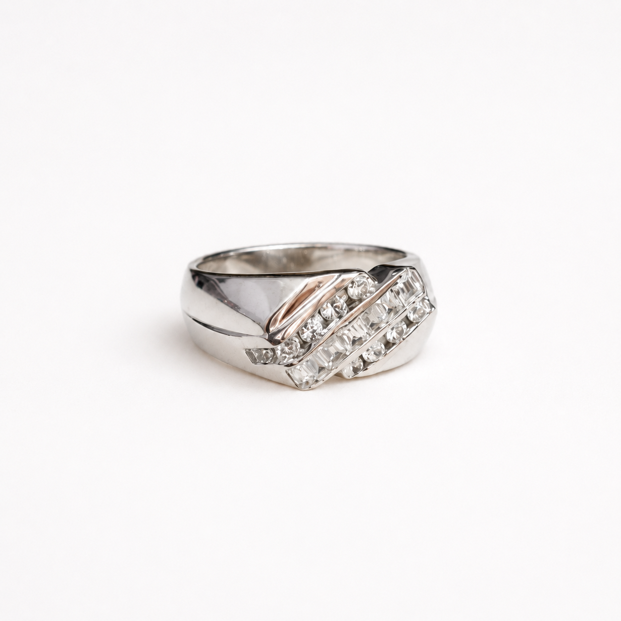Baguette CZ Crossover Statement Ring