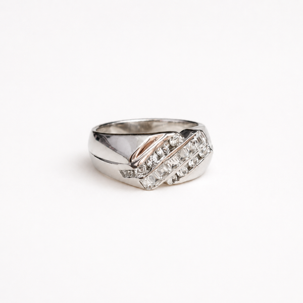 Baguette CZ Crossover Statement Ring
