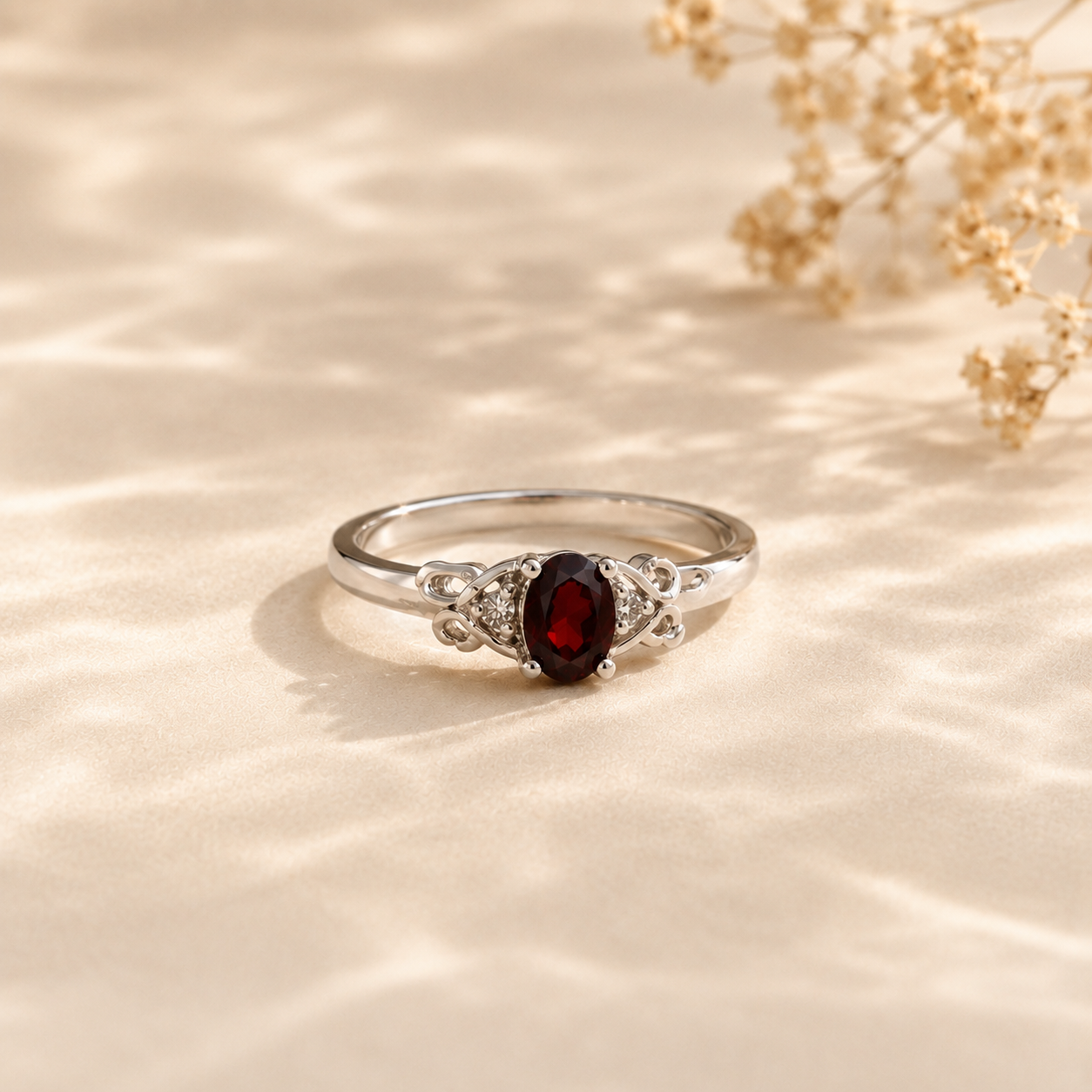 Garnet Vintage Scroll Ring