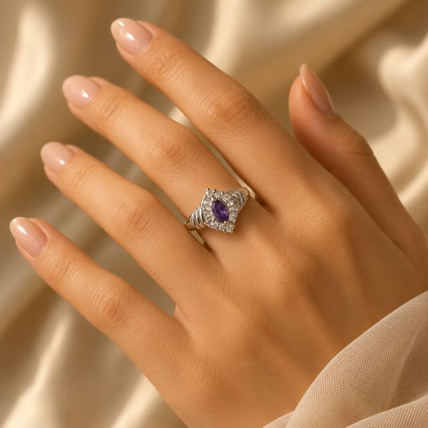 Amethyst Marquis Halo Ring