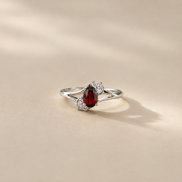 Crimson Blossom Garnet Ring
