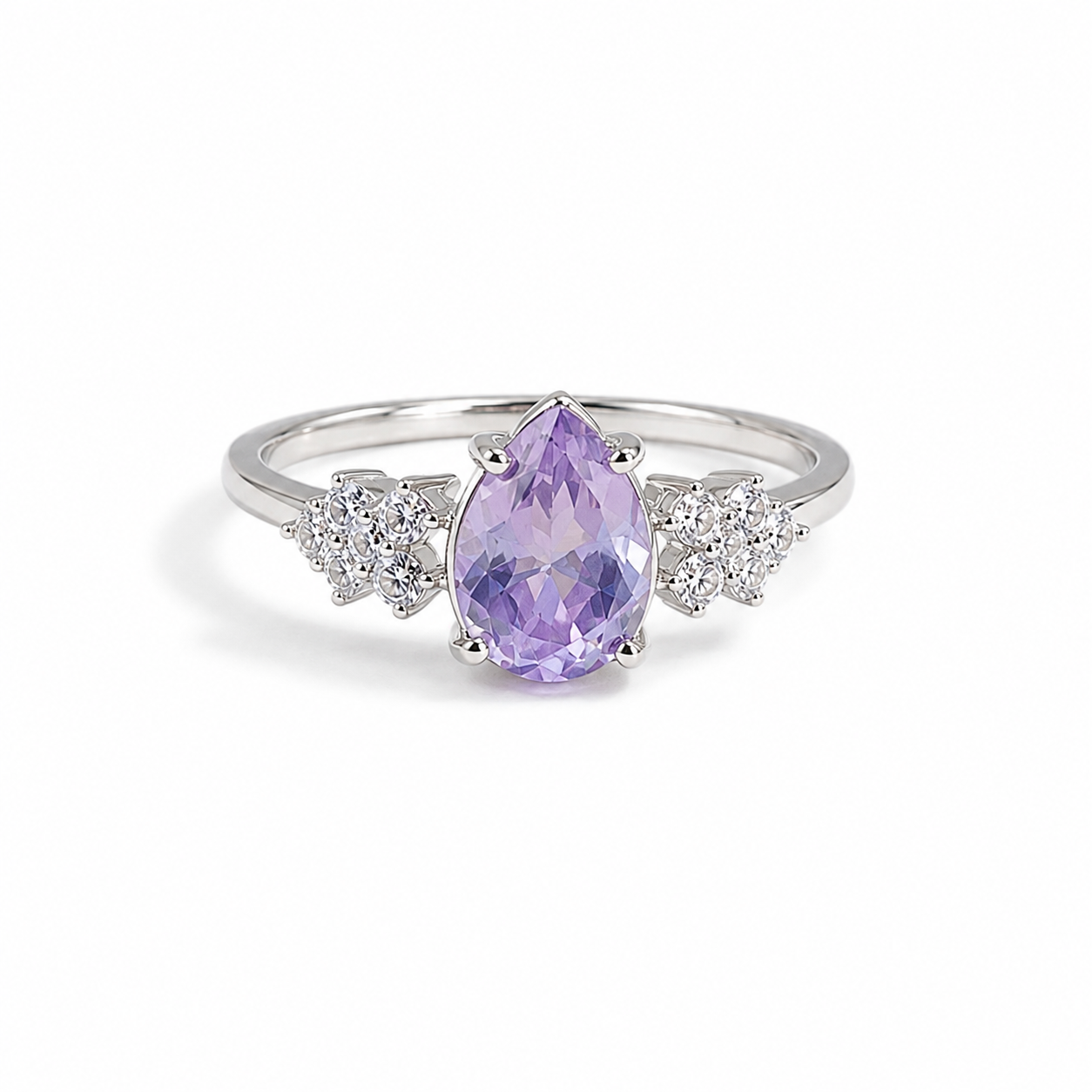 Amethyst Pear Halo Ring