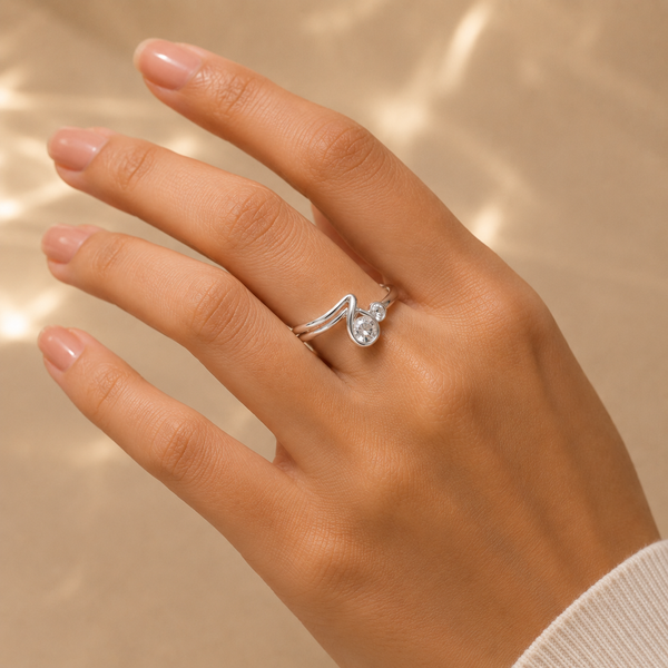 Teardrop Bezel CZ Ring