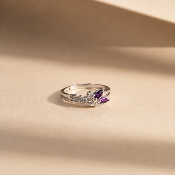 Amethyst Floral Twist Ring