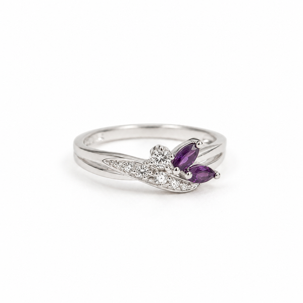 Amethyst Floral Twist Ring