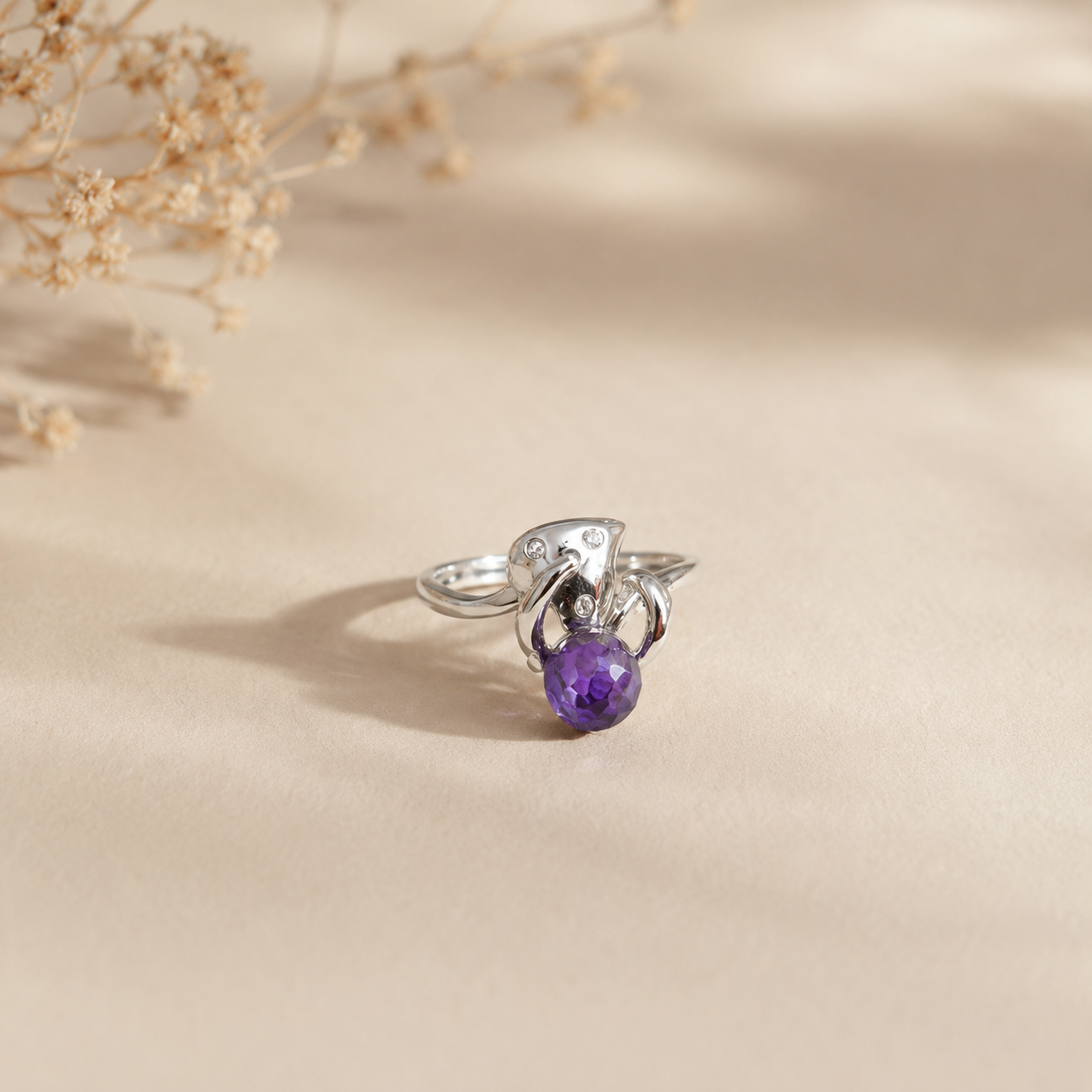 Amethyst Floral Swirl Ring