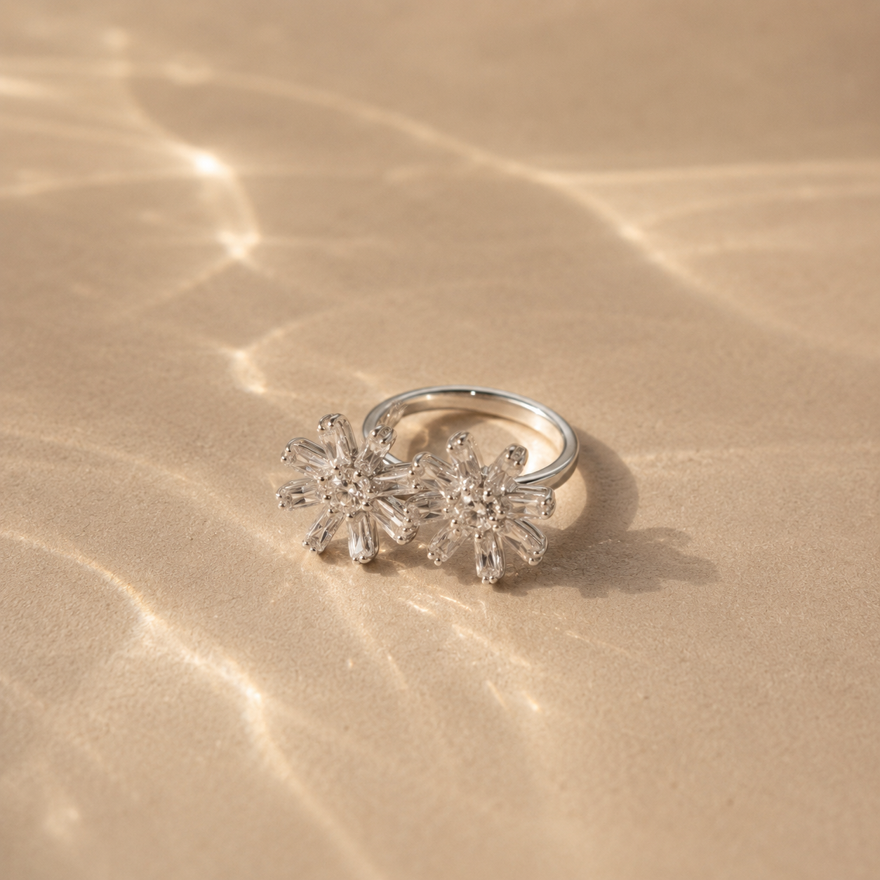 Double Floral CZ Statement Ring