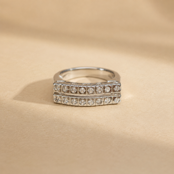 Double Row White CZ Band Ring