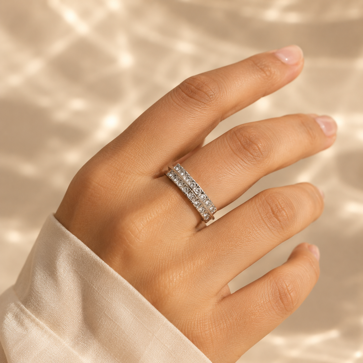 Double Row White CZ Band Ring