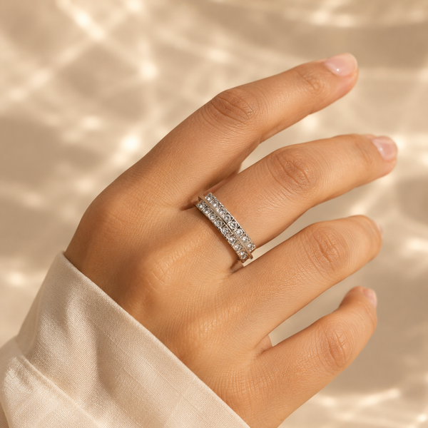 Double Row White CZ Band Ring