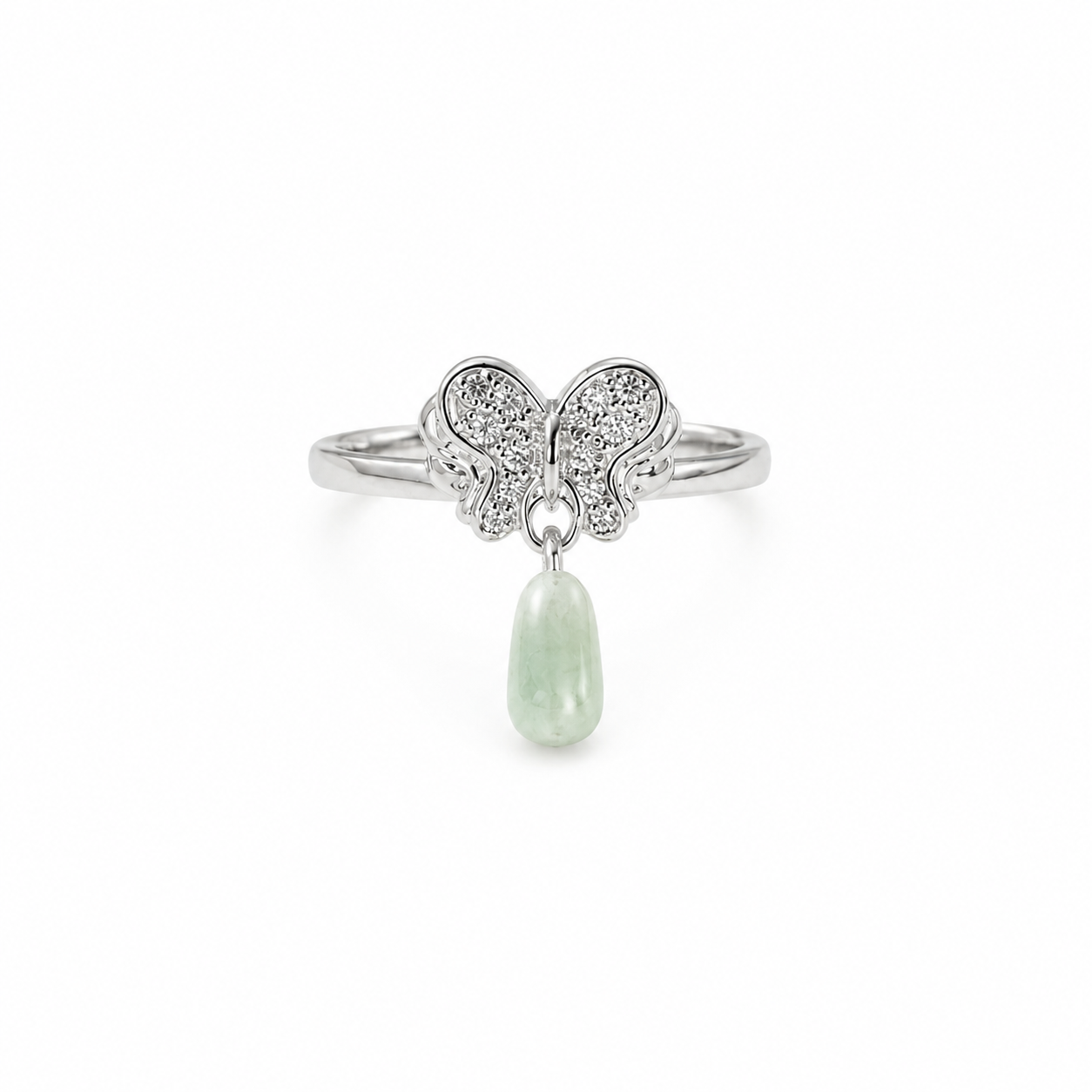 Green Jade Butterfly Dangle Ring