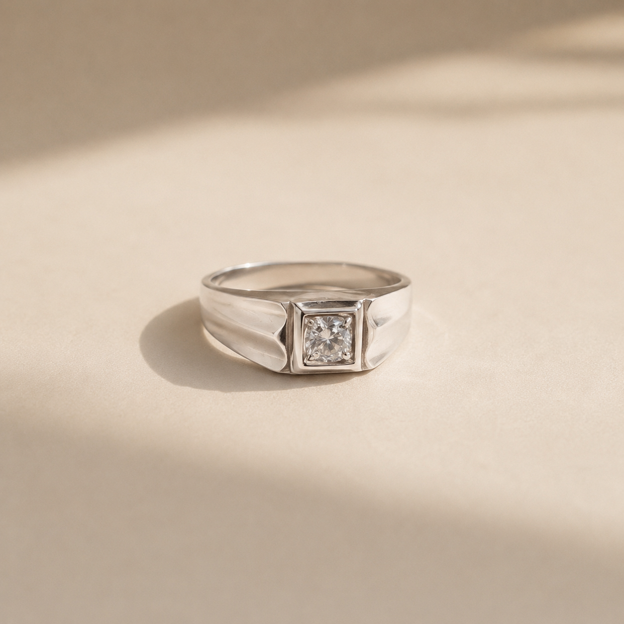 Minimal Square Solitaire Signet Ring