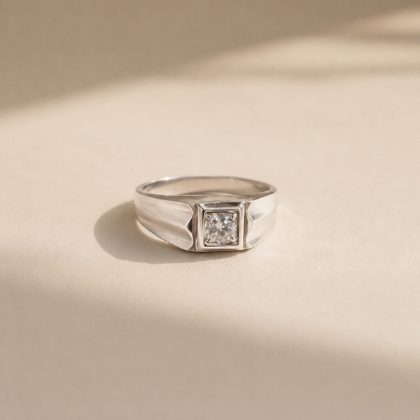 Minimal Square Solitaire Signet Ring