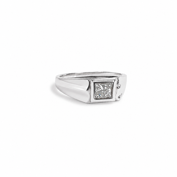 Minimal Square Solitaire Signet Ring