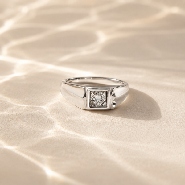 Minimal Square Solitaire Signet Ring
