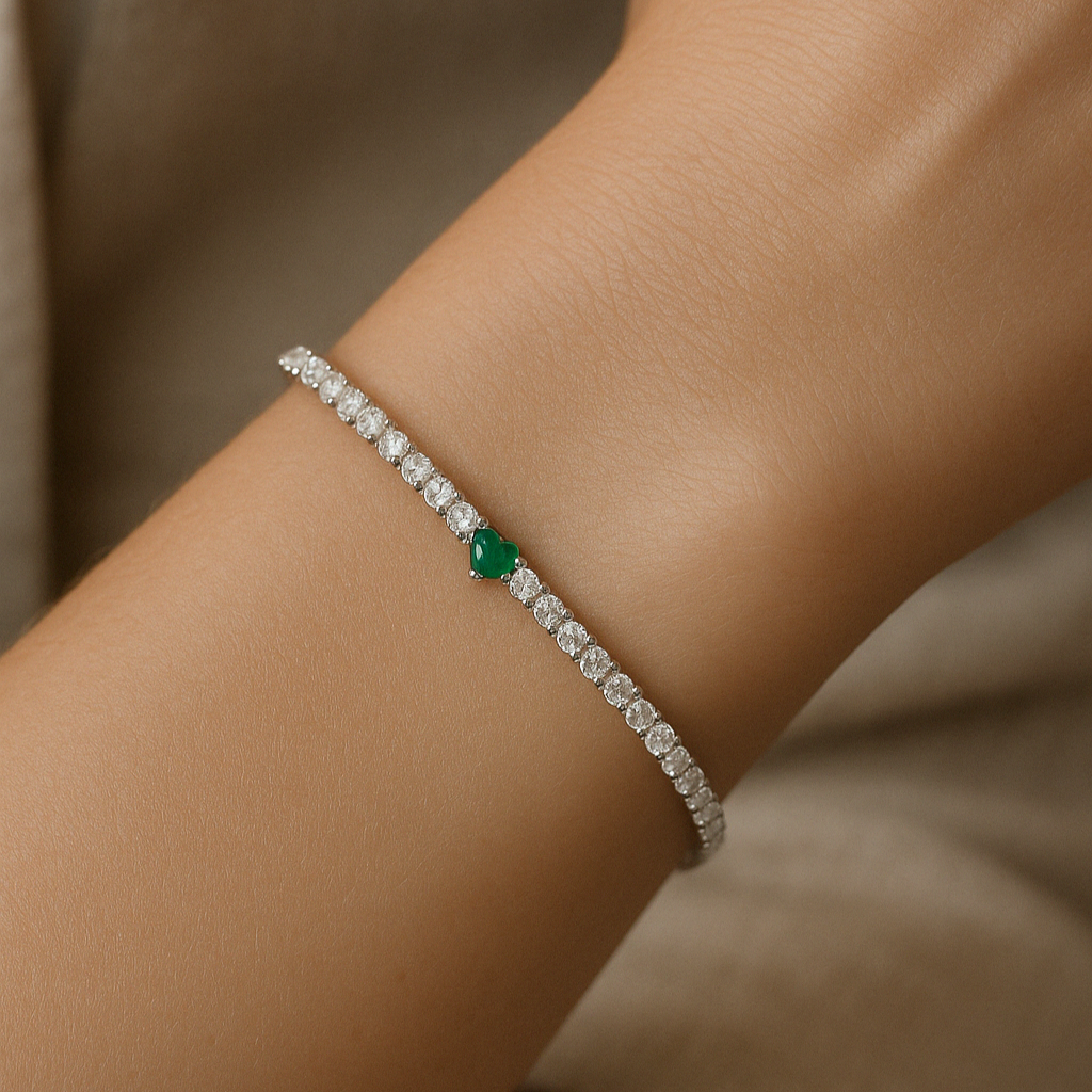 Diamond Emerald Heart Tennis Bracelet