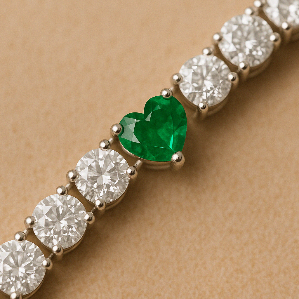 Diamond Emerald Heart Tennis Bracelet