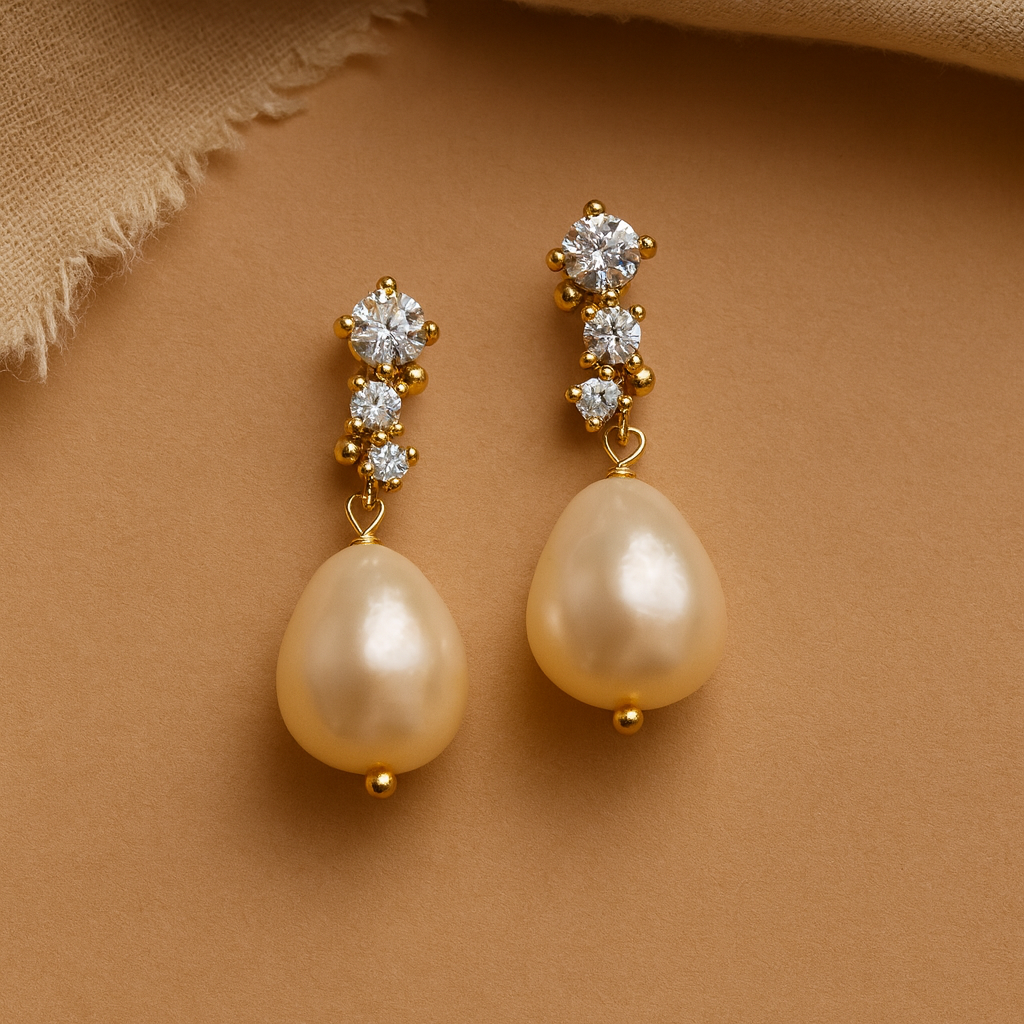 Diamond Pearl Drop Earrings