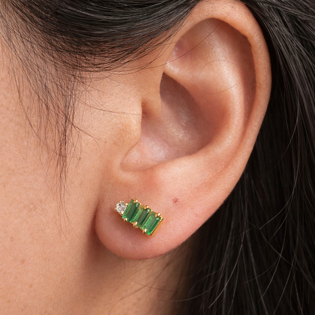Green Baguette Studs