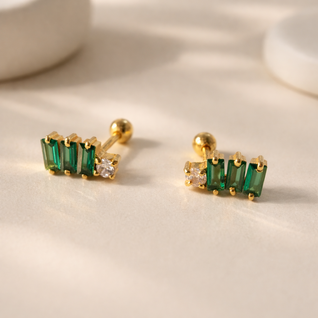 Green Baguette Studs