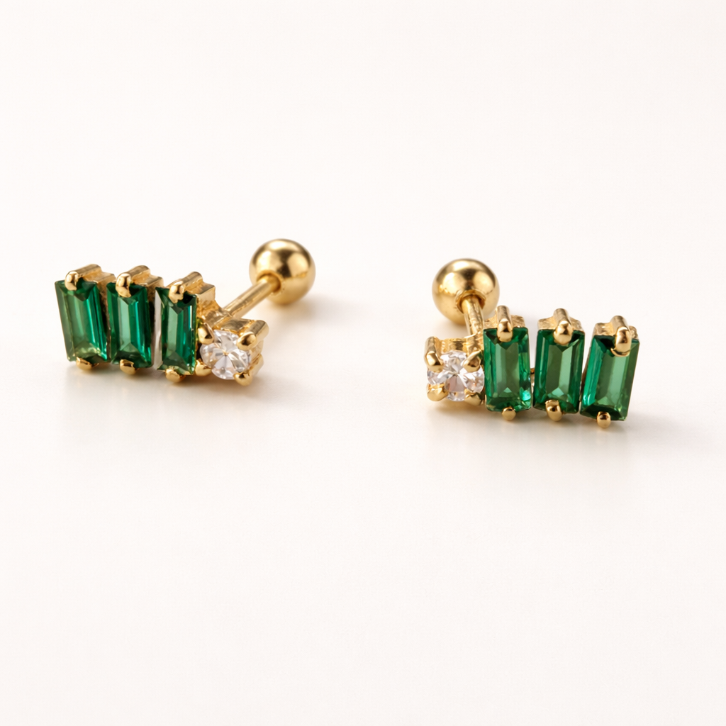 Green Baguette Studs