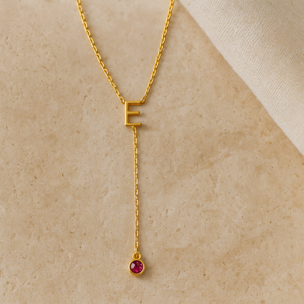 Initial Lariat Ruby Necklace