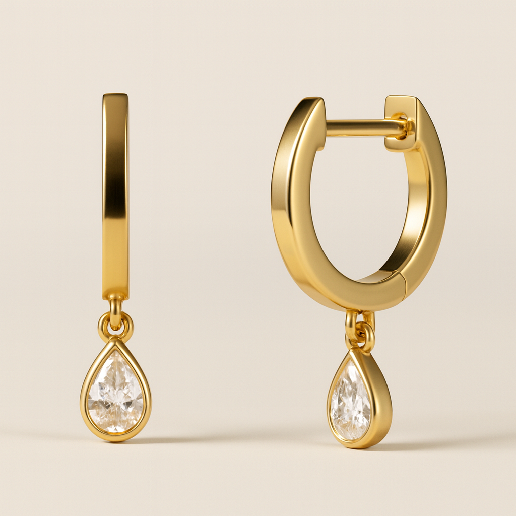 Bezel Diamond Pear Drop Huggie