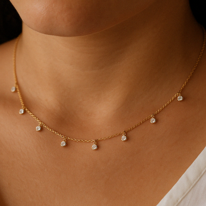 Diamond Droplet Necklace in 925 Sterling Silver | Gold Vermeil Minimal Pendant | Everyday Dainty Jewellery | Gift for Her | AJJminimal