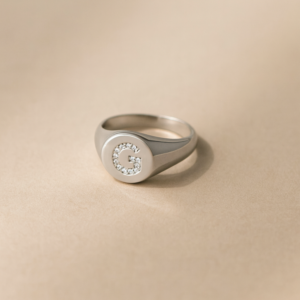 Initial Diamond Signet Ring
