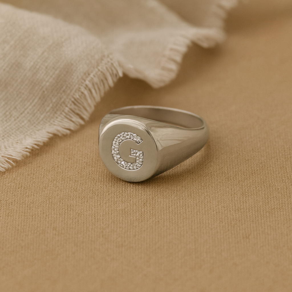 Initial Diamond Signet Ring
