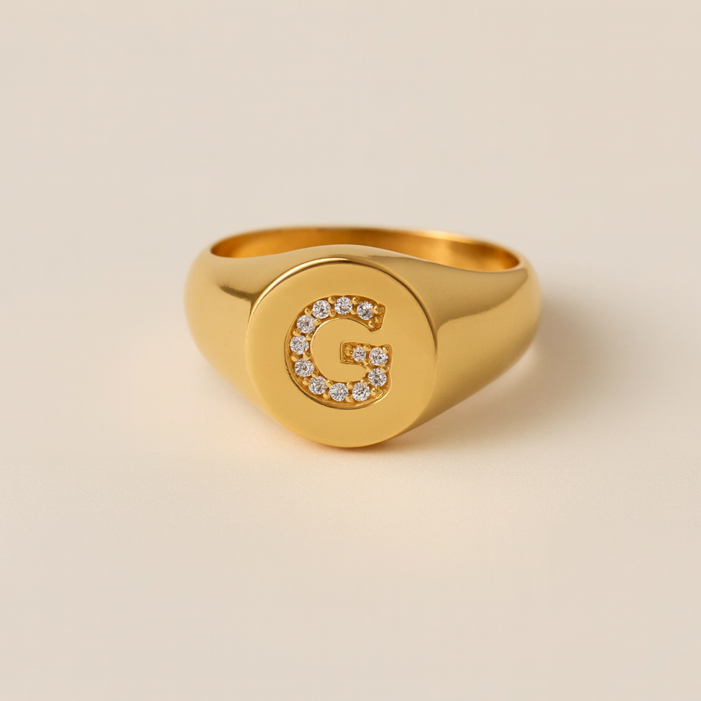 Initial Diamond Signet Ring