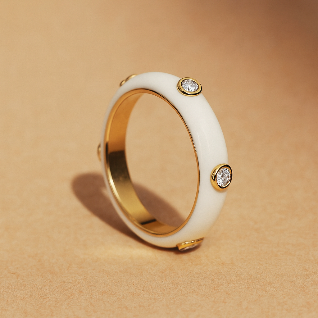 White Studded Enamel Ring