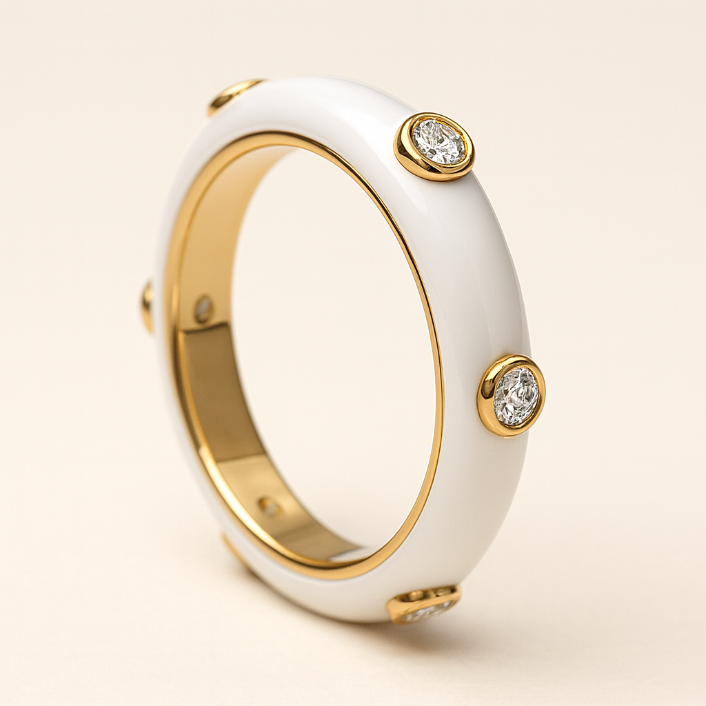 White Studded Enamel Ring