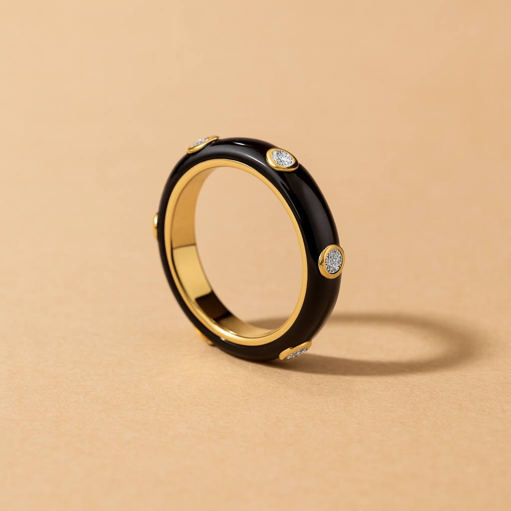 Black Studded Enamel Ring