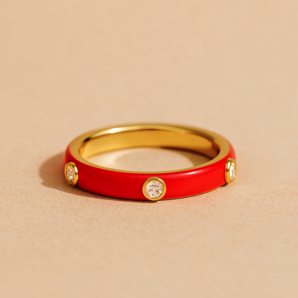 Orange Studded Enamel Ring