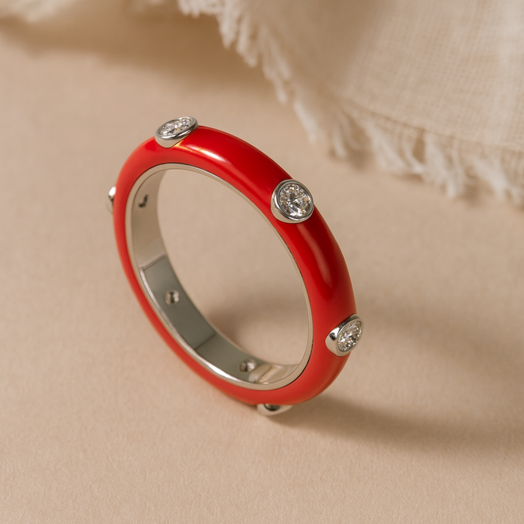 Orange Studded Enamel Ring
