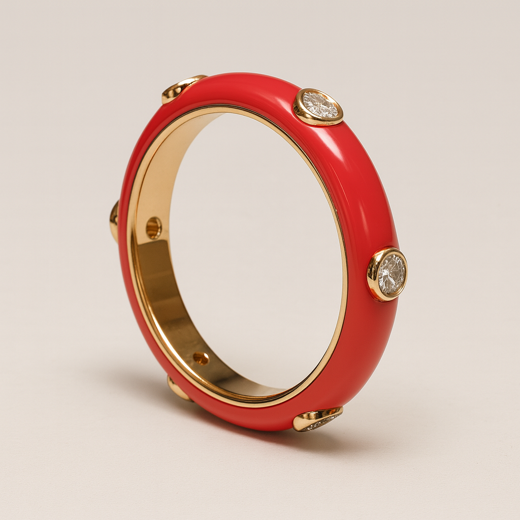 Orange Studded Enamel Ring