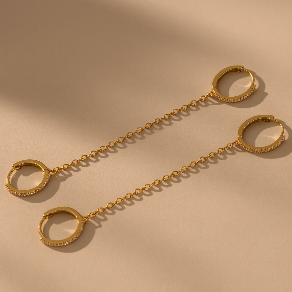 Diamond Hoop Chained Earrings