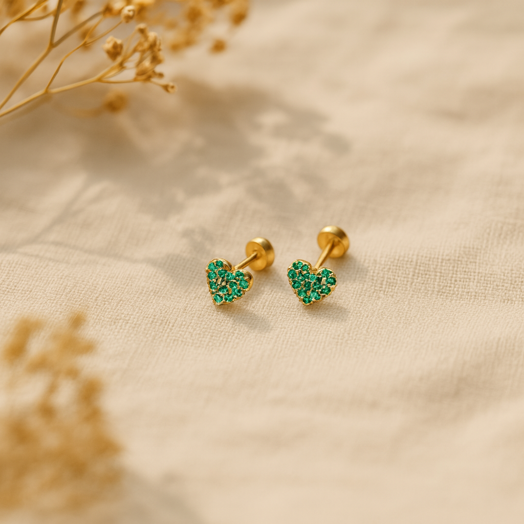 Emerald Heart Studs