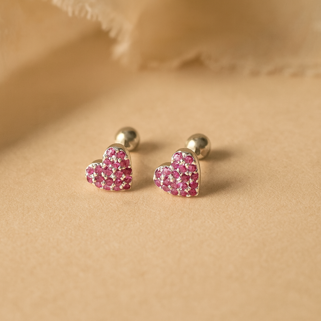 Ruby Heart Studs
