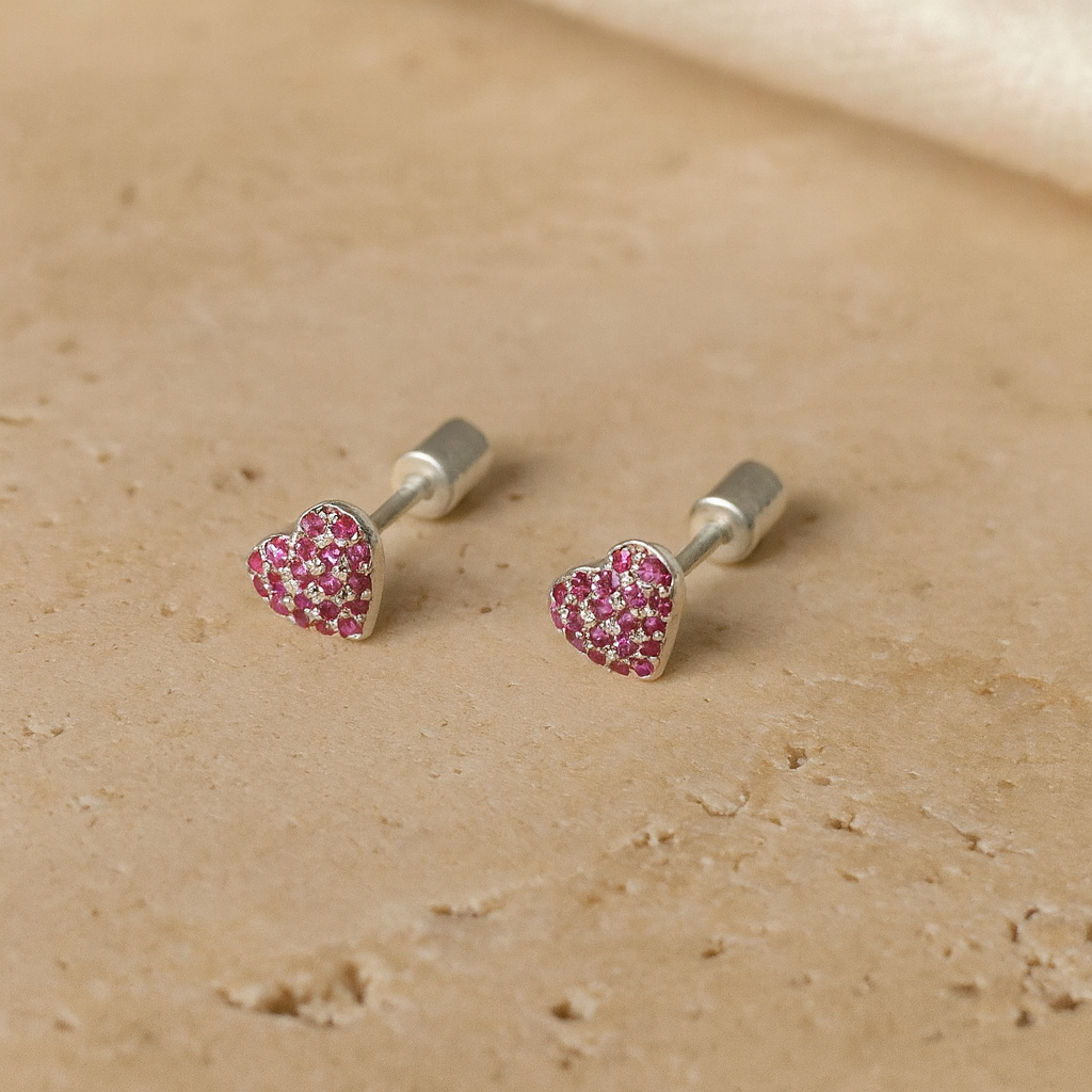 Ruby Heart Studs