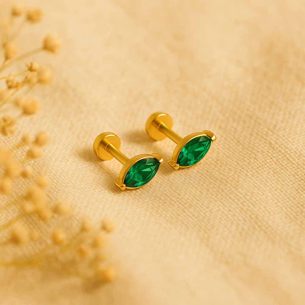 Emerald Marquise Studs