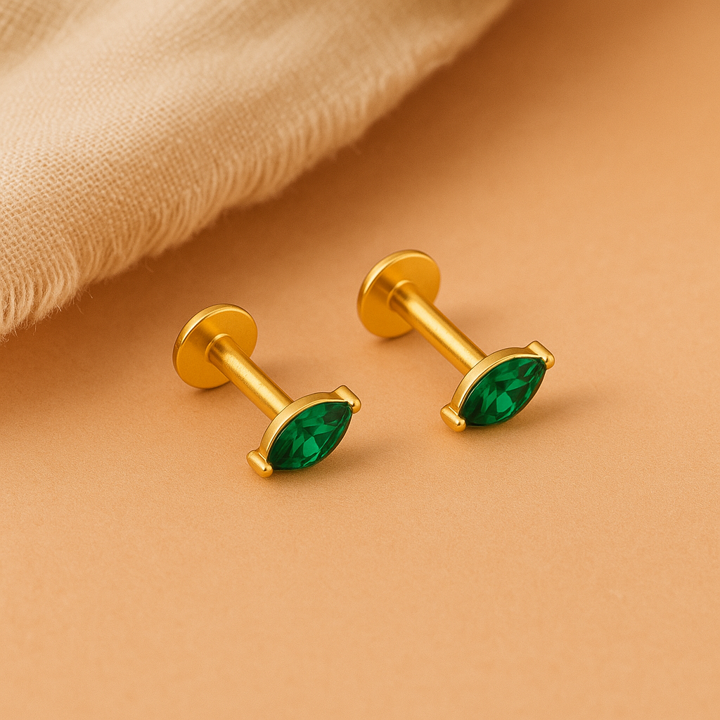 Emerald Marquise Studs