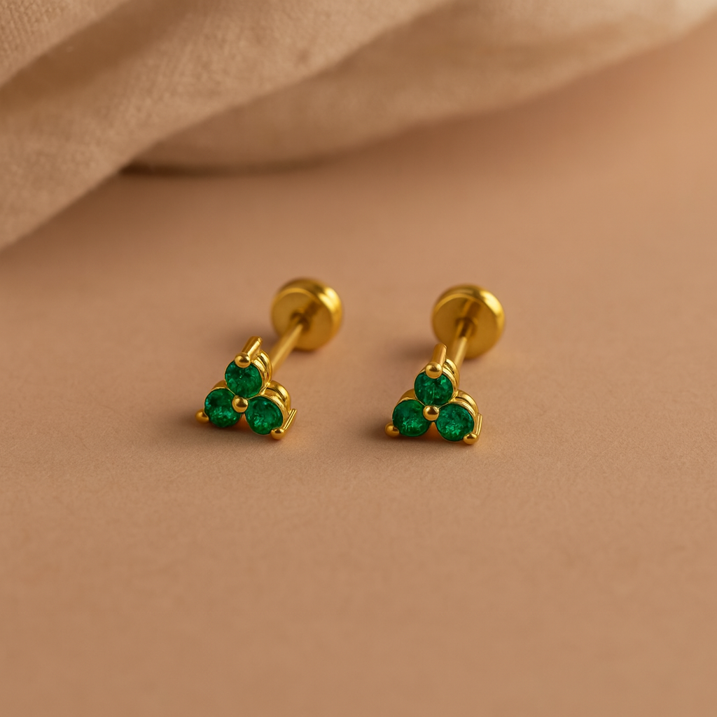 Emerald Trio Studs
