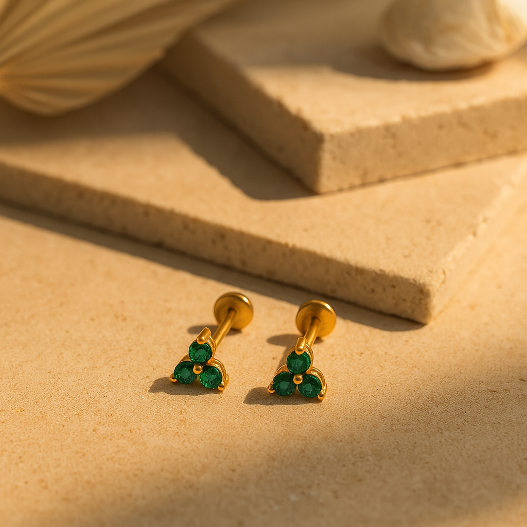 Emerald Trio Studs
