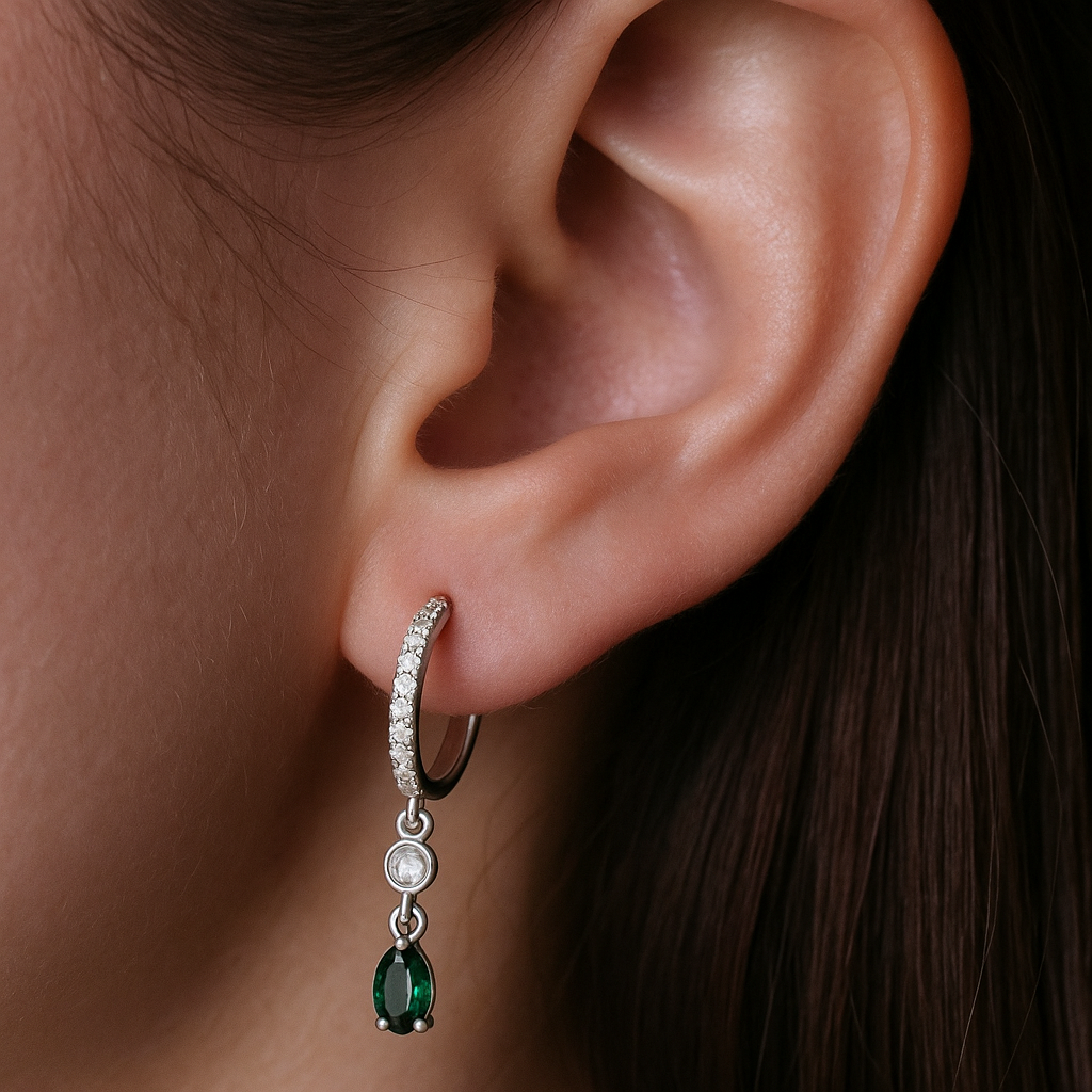 Diamond Hoop Emerald Huggie
