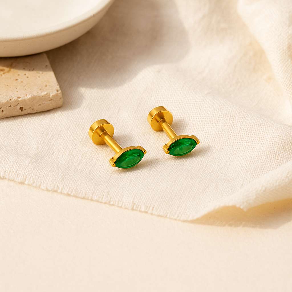 Emerald Marquise Studs