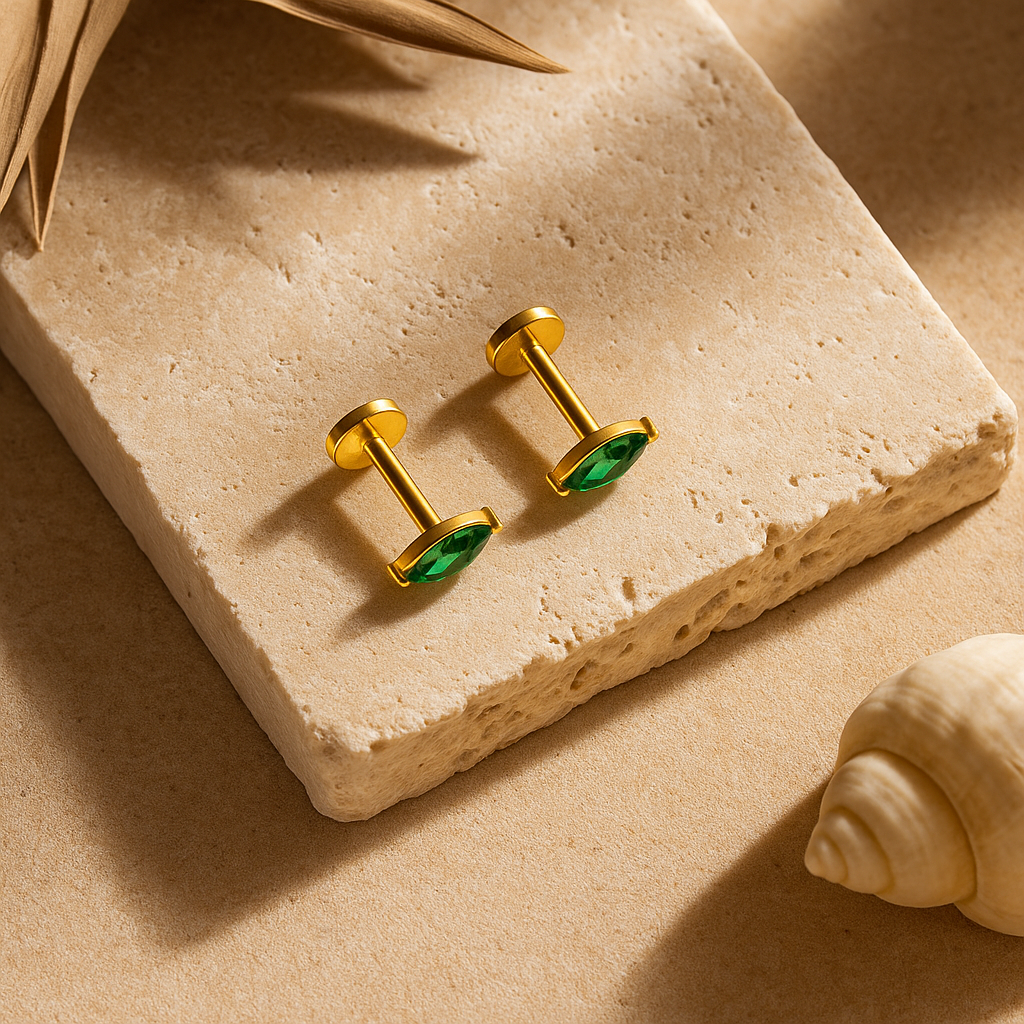Emerald Marquise Studs