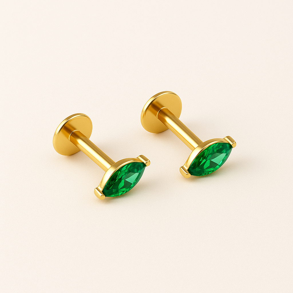 Emerald Marquise Studs